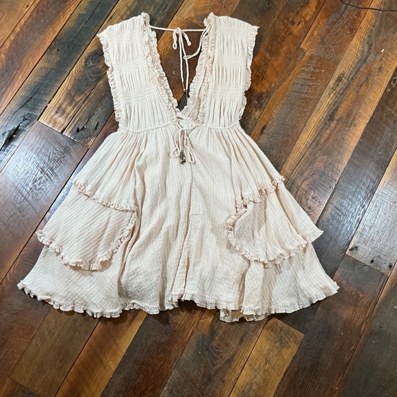 Free People Antoinette Mini Dress Pebble Ruffle Boho Size Small - Picture 5 of 11